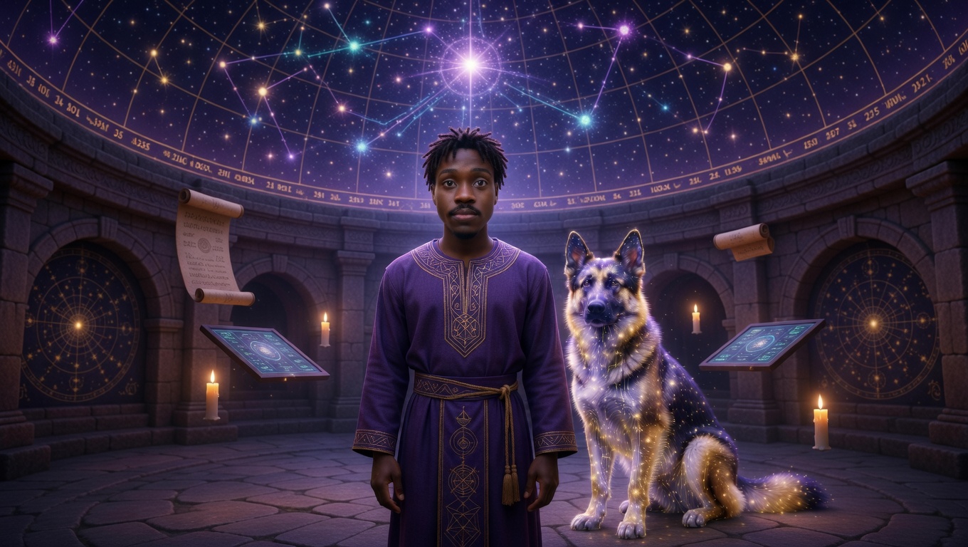 DJ Bromfield in celestial observatory with constellation shepherd